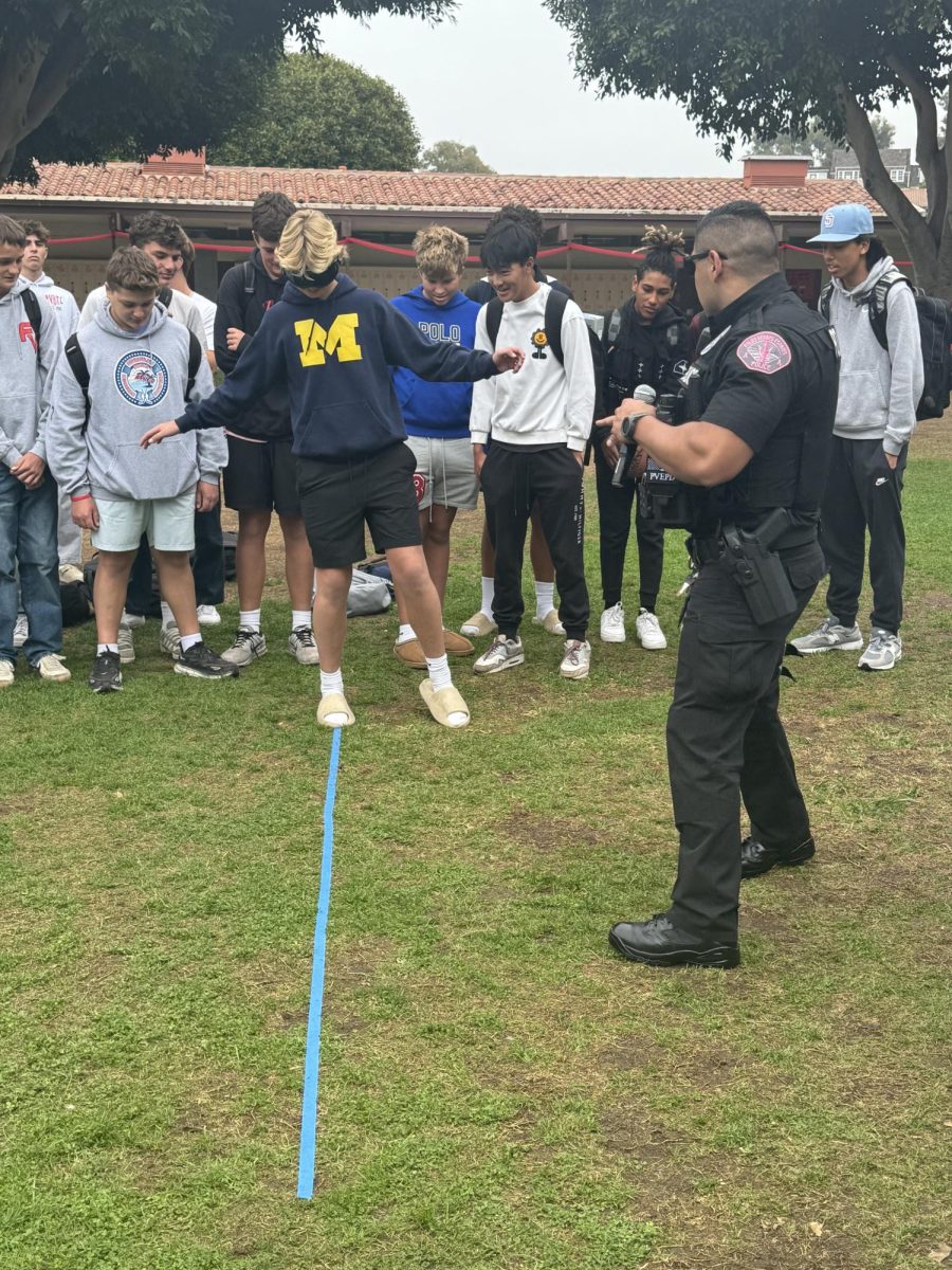 PVEPD demonstrates the dangers of drunk driving with special DUI (driving under the influence) goggles. (Photo by Cynthia Mindicino)