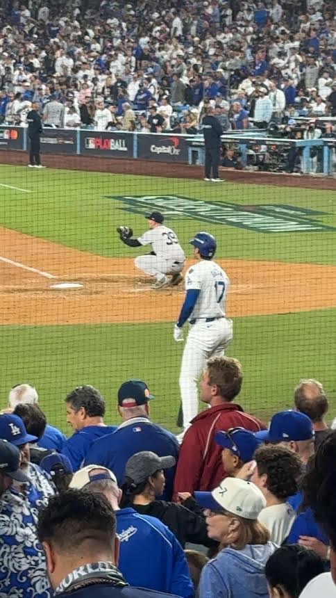 Shohei Ohtani on deck during game two of the World Series against the Yankees. (Photo courtesy of Nicholas Oreb)