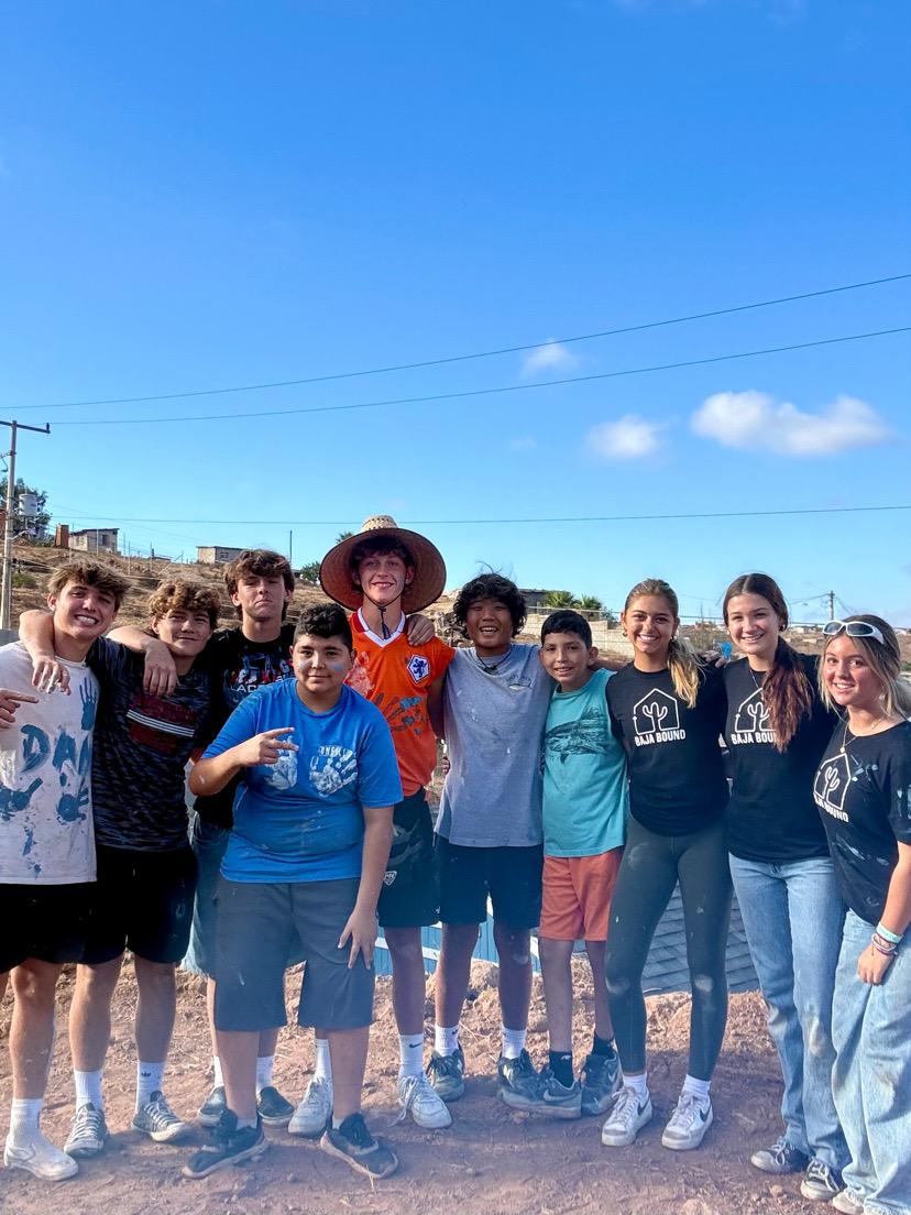 Students building homes in Baja California 
(From left to right: Heath Casey, Odin Bruno, Owen Michael, Dani Ramirez, Josh Hurley, Marcus Yoon, Jesse Ramirez, Sasha Woudwijk, Kami Fuchs and Amelia Accardo).  